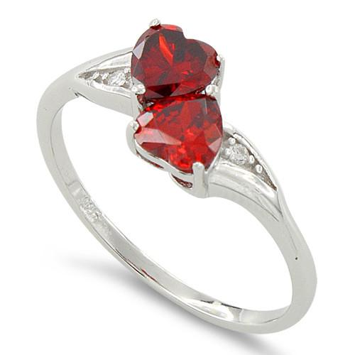 Double Heart Garnet CZ Ring