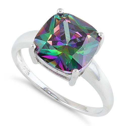 Cushion Cut Rainbow Topaz CZ Ring