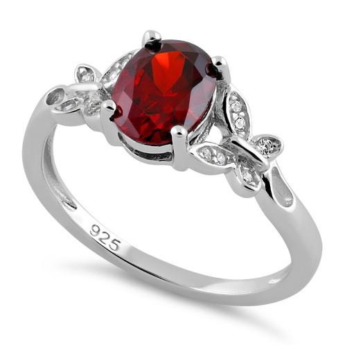 Double Butterfly Garnet Center Stone CZ Ring