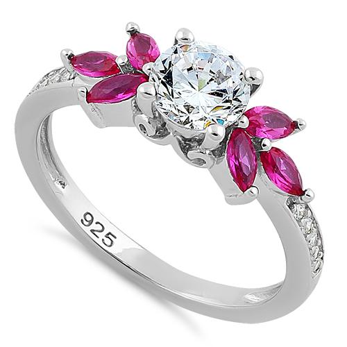 Flower Leaves Ruby Clear CZ Ring