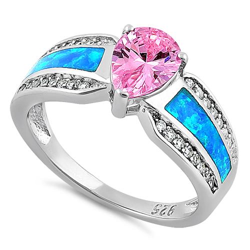 Illustrious Blue Opal & Pink Pear Cut & Clear CZ Ring